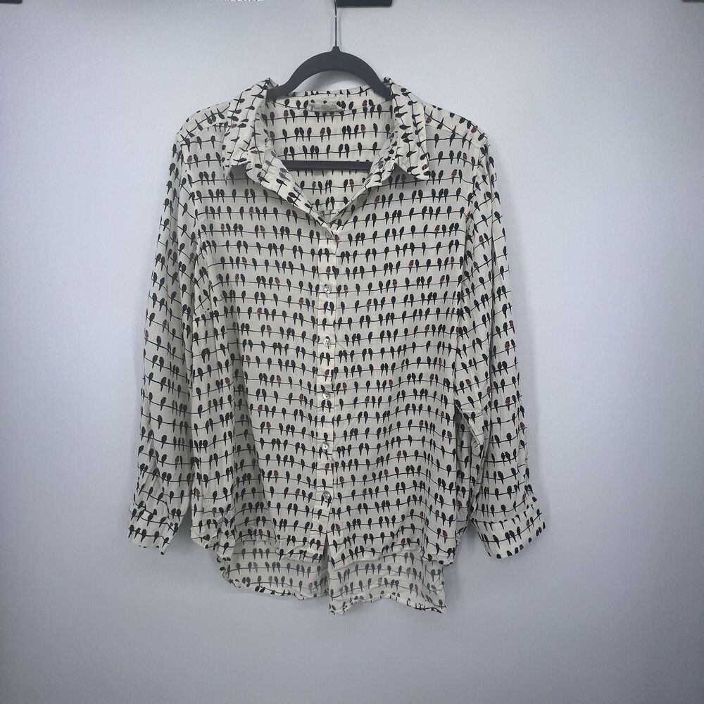 Jane & Delancey Womens Button Down Shirt Sz 1X Roll Tab Sleeve Parrot Bird Print
